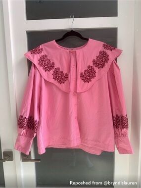 Pink Embroidered Button-Down Shirt - Women's Top